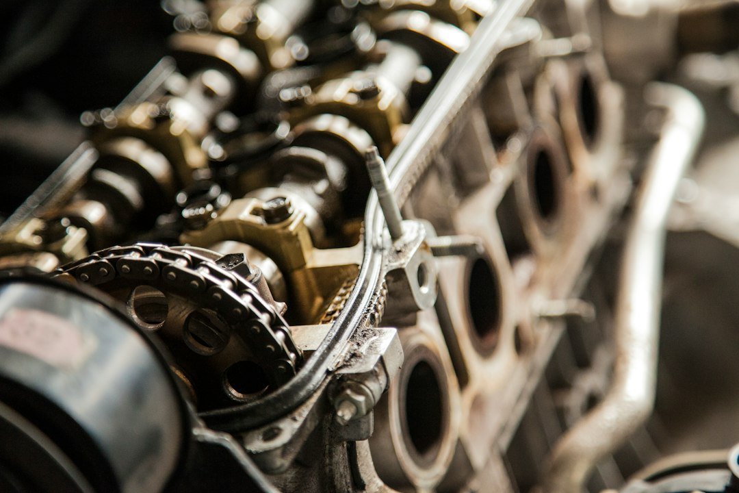 Car engine bay showing engine components